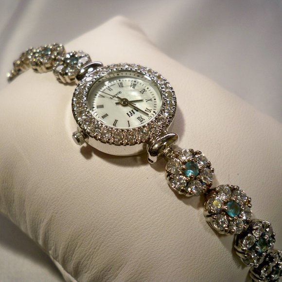 NEW Alfi Blue Cubic Zirconias 925 Silver Swiss Move Watch main image 5